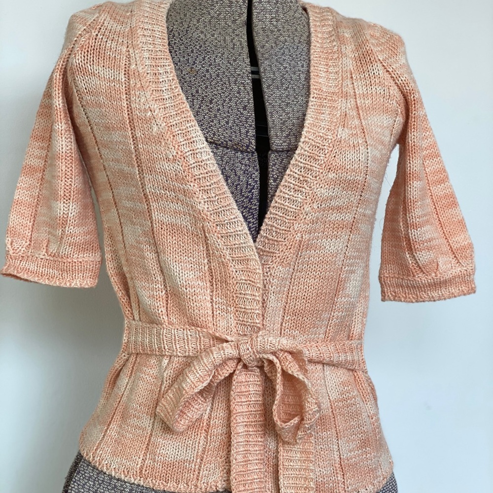 Anthropologie peach wrap tie cardigan.